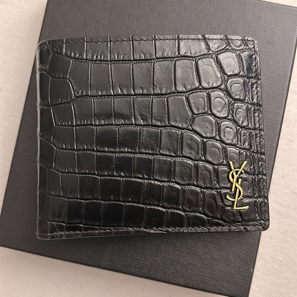 Saint Laurent Croc Embossed Bifold Wallet - Picture 1 of 7